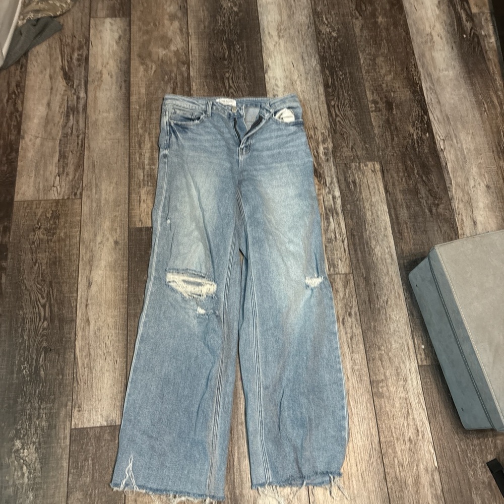 Flying Monkey Light Blue Distressed Wide Leg Jeans